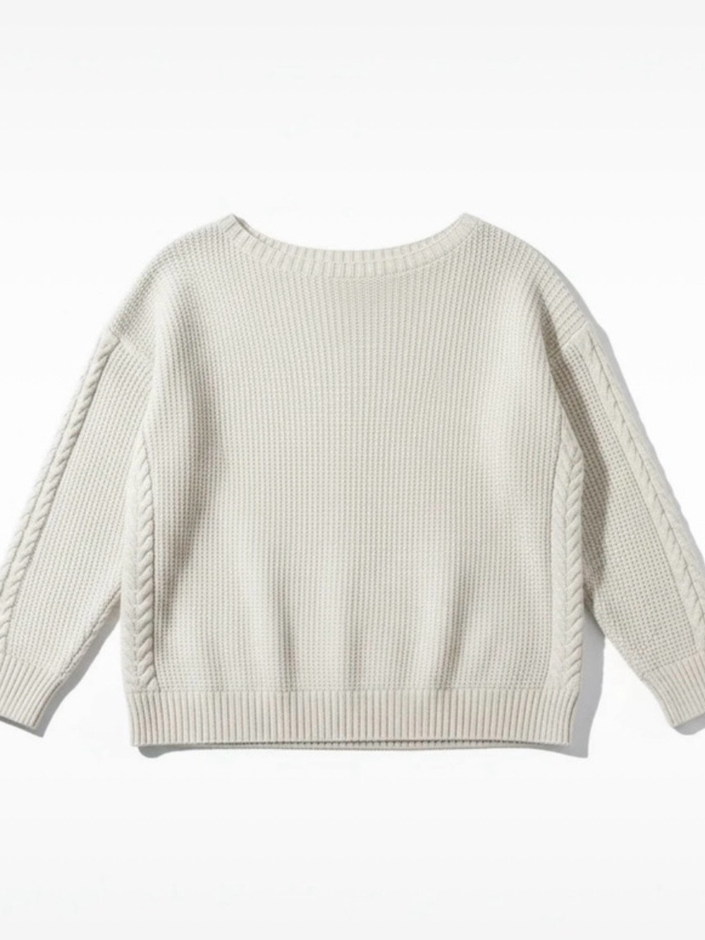 Ann Taylor Cream Cable-Trim Scoop Neck Sweater